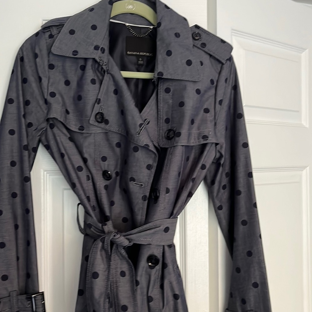 Banana republic, navy blue polka dot trench coat, size small